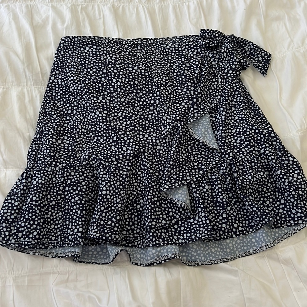 Navy blue Dalmatian print tie ruffle skirt